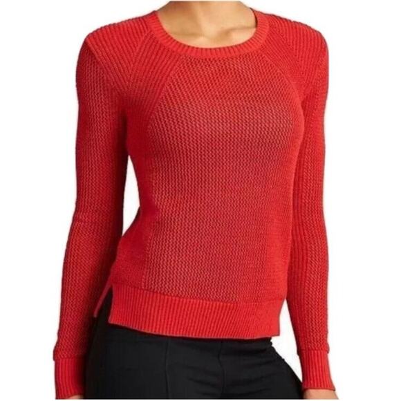 Athleta Sweater Womens Medium Red Mesh Open Knit Nylon Classic Stretch Crew Neck - Picture 1 of 8